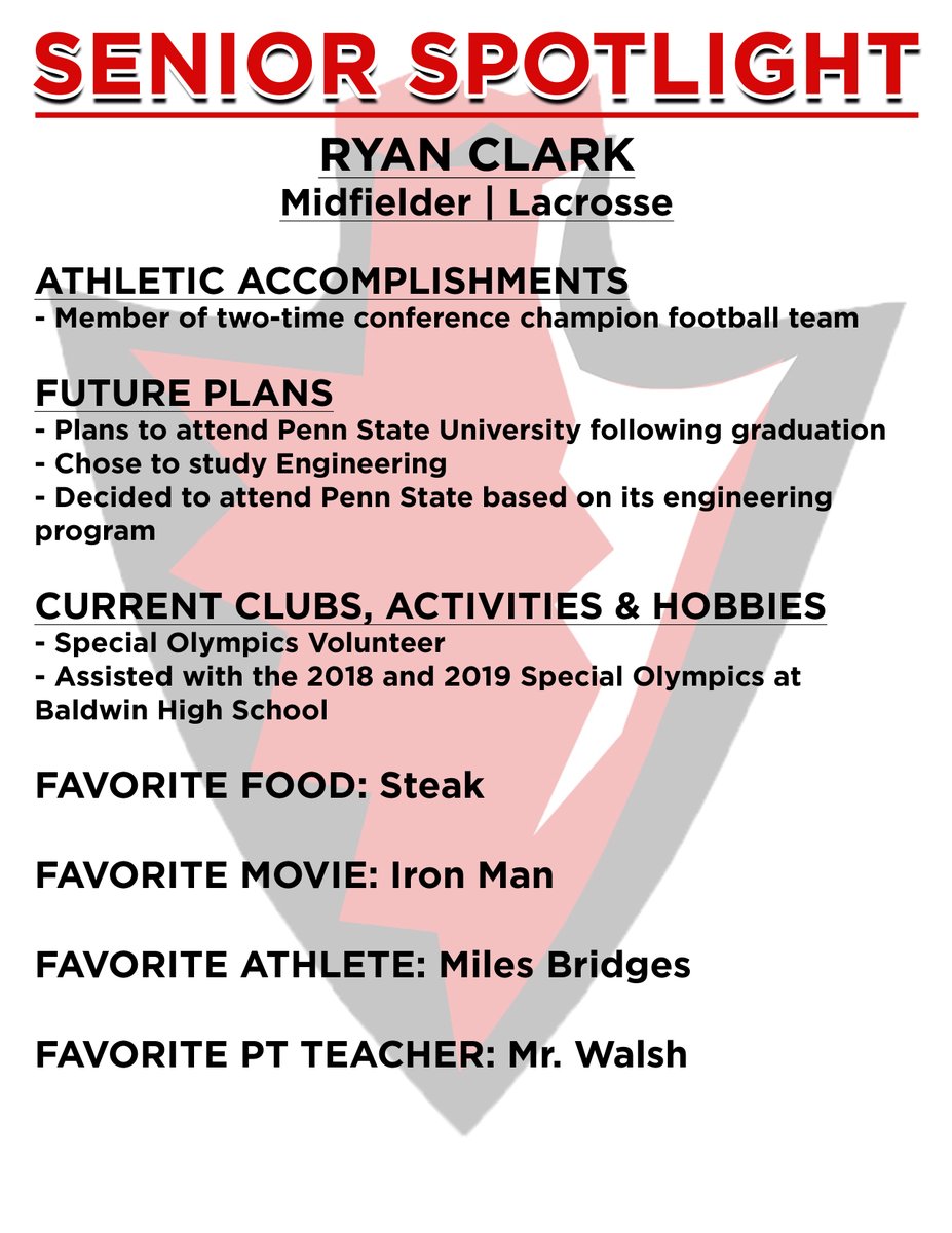 Senior Spotlight is on Ryan Clark today.  Ryan is another PT athlete heading to Penn State University following graduation.  Be sure to read through his entire profile below.  Don't forget to scroll back through our feed to see other senior spring athletes!