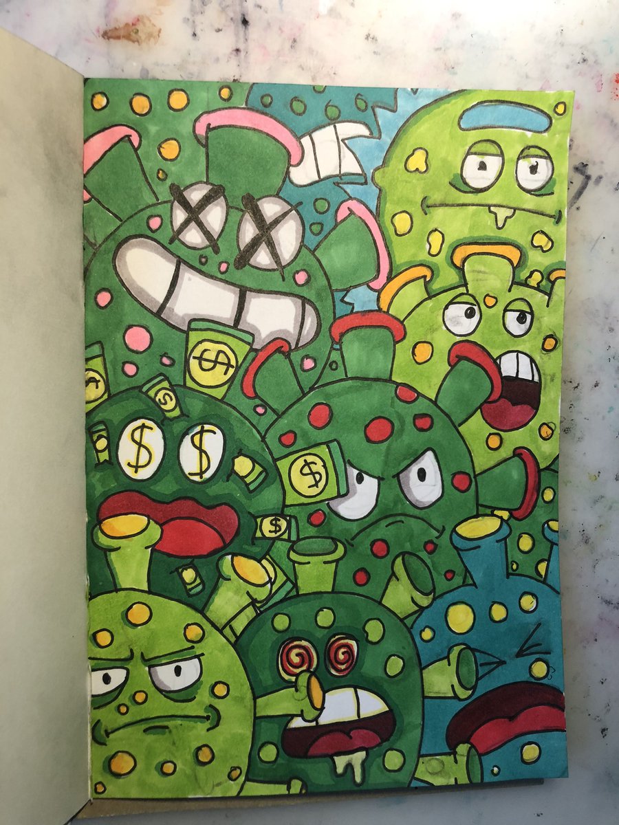 Onze zoon maakte van de week zo’n coole tekening hoe hij het Coronavirus ziet #corona #COVID2019 @pjotrschrijft