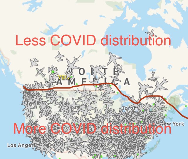 johnwtomkinson's tweet photo. I was just checking out my @flightaware app to see volumes of air travel and the distinction was crazy! Something to consider on #COVID19 #covid19Canada vs #covid19USA https://t.co/honSQxHvQM
