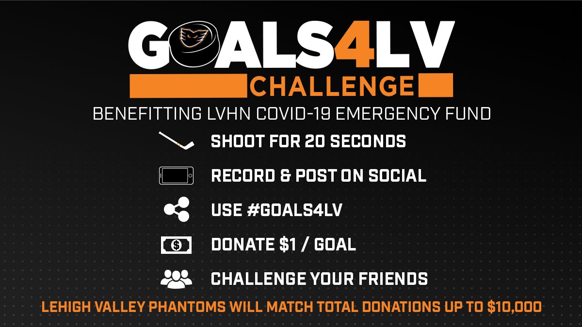 LVPhantoms's tweet photo. Take the #GOALS4LV Challenge! 

The #LVPhantoms are looking for some help in scoring goals for our friends at @LVHN. Score some goals of your own, post your video, challenge your friends and help raise funds for the LVHN COVID-19 Emergency Fund. 

🚨→ https://t.co/XOIiX4fGEL https://t.co/fbl1g57s7f