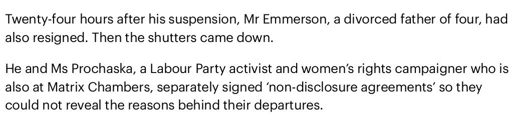 Ignominiously departed:Ben Emmerson, lead counsel at  @InquiryCSA, looked up to Starmer when he joined Doughty St. He was fired and then resigned from his IICSA role after allegedly groping his junior Elizabeth Proschka in a lift. https://www.dailymail.co.uk/news/article-8211355/amp/BBC-DJ-demands-Keir-Starmer-apologise-role-historic-sex-abuse-scandal.html#click=https://t.co/Ivy3NL4Jml https://www.theguardian.com/uk-news/2016/dec/14/ben-emmerson-cleared-of-misconduct-in-child-abuse-inquiry?CMP=share_btn_tw