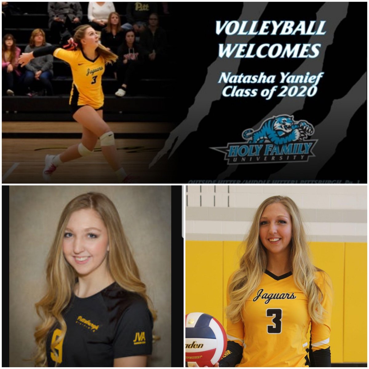 TJHSJaguars's tweet photo. Congratulations to Senior, Natasha Yanief, who has committed to Holy Family University and will play Volleyball #WErTJ.  . https://t.co/4nVcLVVz3C