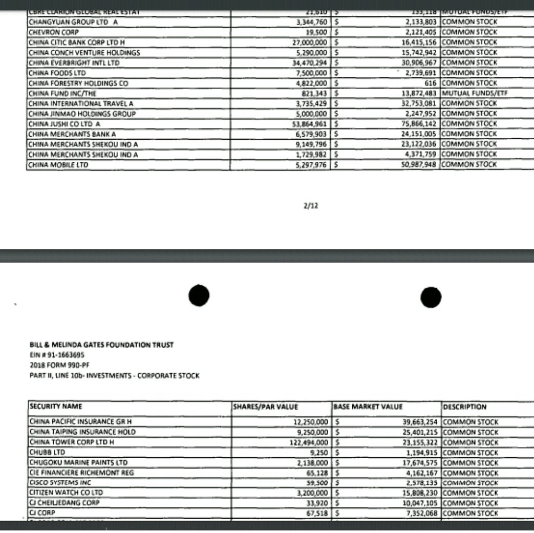 3. The B&M Gates Trust buys large amounts of stocks and funds all over the world, with particular interest in China.