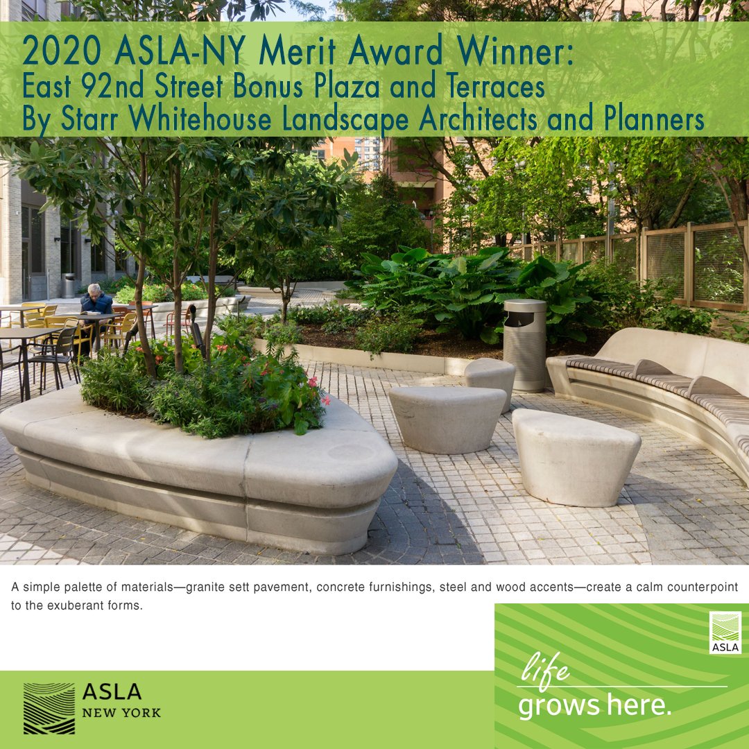 ASLA_NY's tweet photo. 2020 ASLA-NY Merit Award Winner
East 92nd Street Bonus Plaza and Terraces
Starr Whitehouse Landscape Architects and Planners
Location: New York, NY

#WLAM2020 #LifeGrowsHere #nyc #landarch #aslanyc #awards #parks @NationalASLA @StarrWhitehouse https://t.co/sLowaBB41B