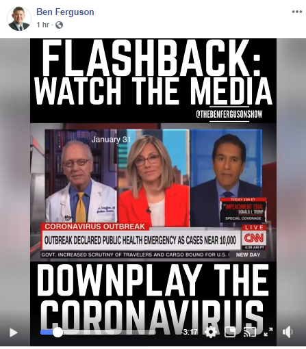 CNN political commentator Ben Ferguson is attacking his employer for allegedly downplaying the coronavirus.