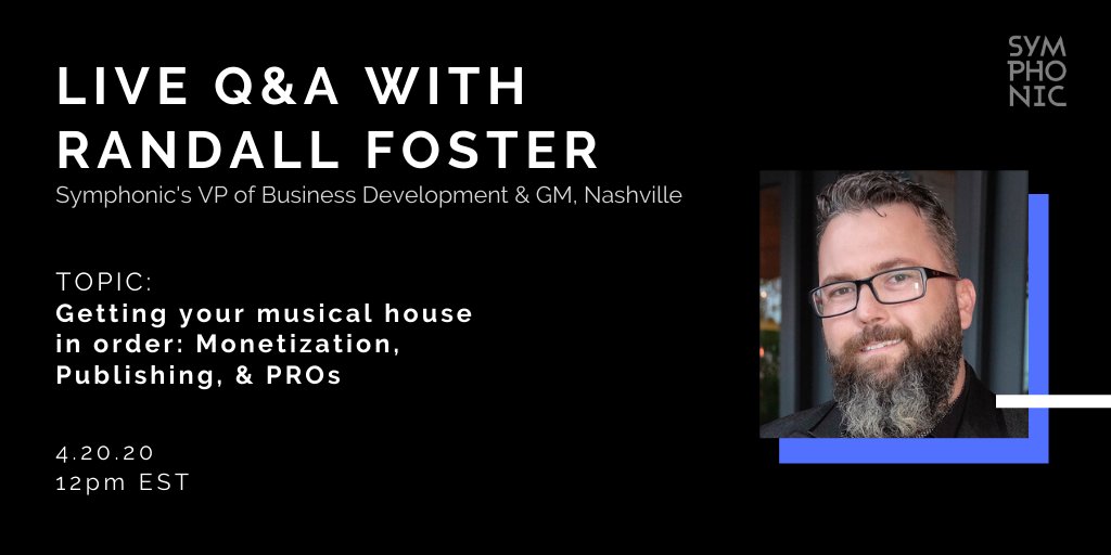 symphonicdist's tweet photo. From #PubAdmin to #monetization and registering with PROs, NOW is the perfect time to get your musical house in order! Next week our VP of Business Development & GM of Nashville, @RandallFoster, will be doing a live Q&A on our Facebook page.
Tune in π€ https://t.co/Q7KiM4GzTj https://t.co/jDrvockV0t