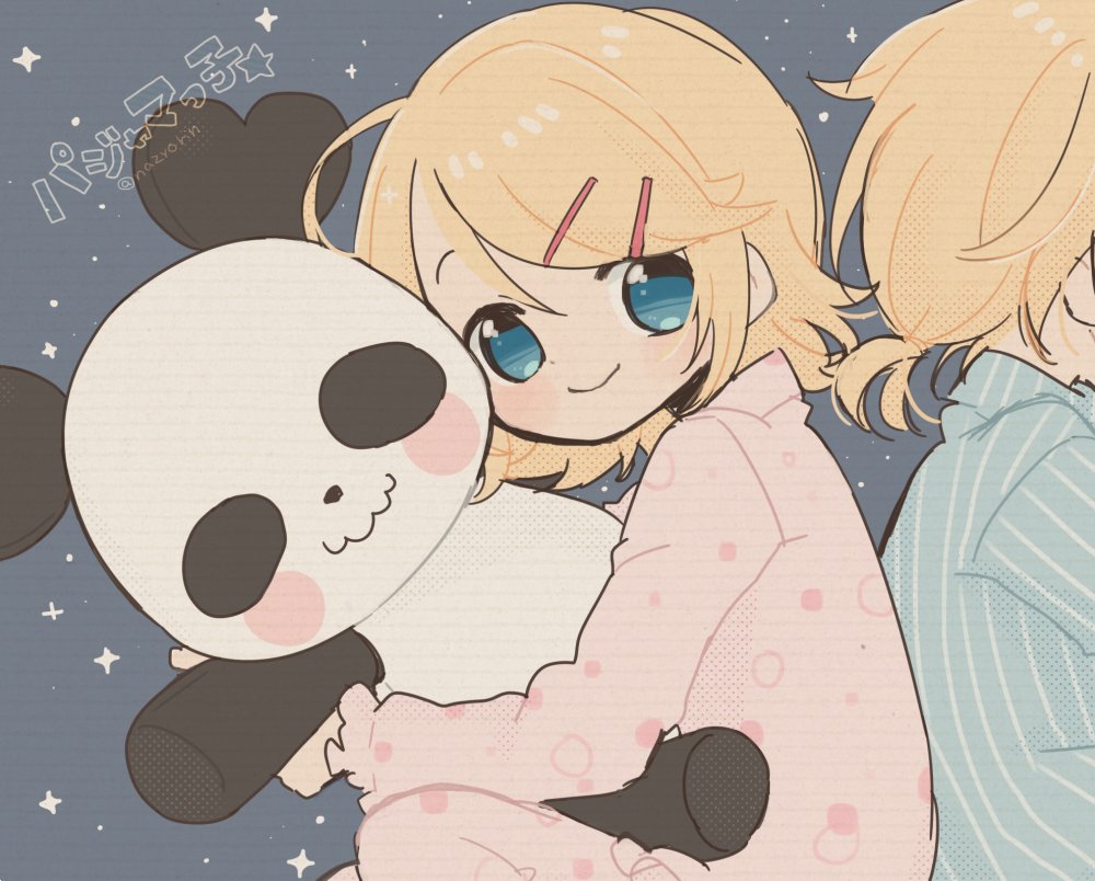 kagamine len ,kagamine rin 1girl 1boy blonde hair one eye closed v hand fan sailor collar  illustration images