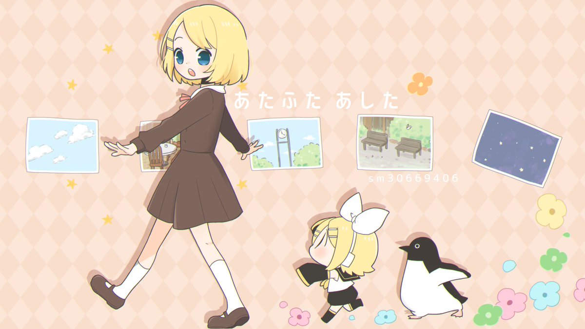 kagamine len ,kagamine rin 1girl 1boy blonde hair one eye closed v hand fan sailor collar  illustration images