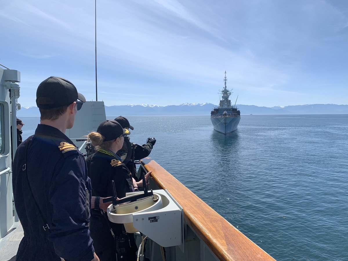 Once BRN gets close, they switch to the bridge wing to keep a close eye on things as they work to pass just ahead of REG - close enough to pass gear - and then stop4/17 – at  Strait of Juan de Fuca