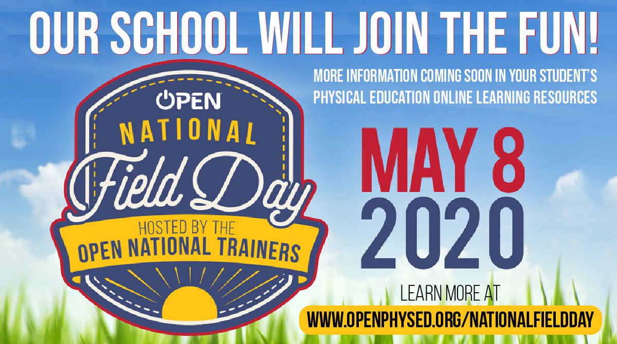 KSEK2PE's tweet photo. @KSpringsLions we have some good news.  On May 8th we will be participating in @OPENPhysEd National Field Day online.  More details will be sent out soon.  Look for some fun games to practice next week. #NationalFieldDay https://t.co/RYS1JERnqY