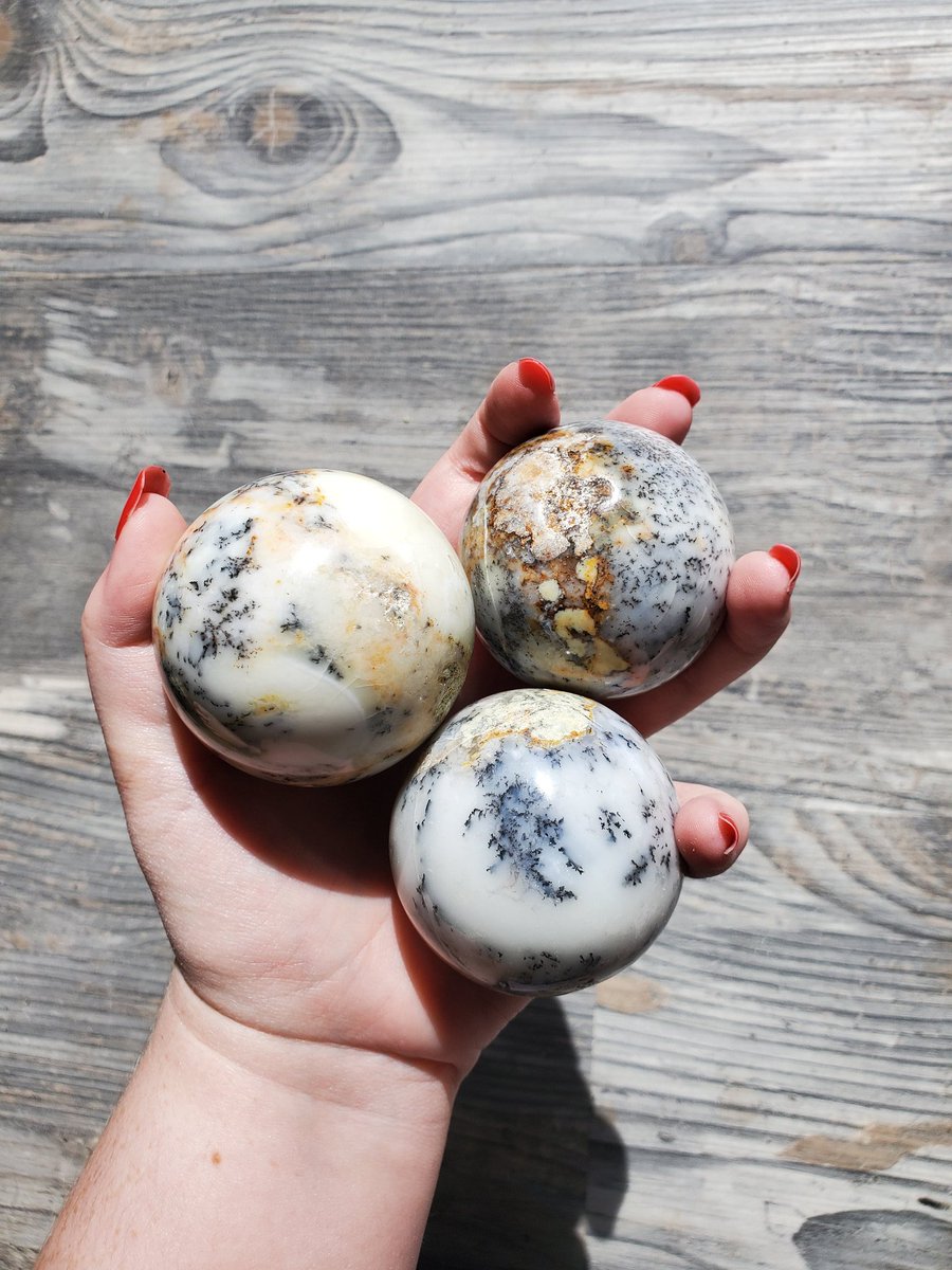 All three dendritic opal spheres are available 