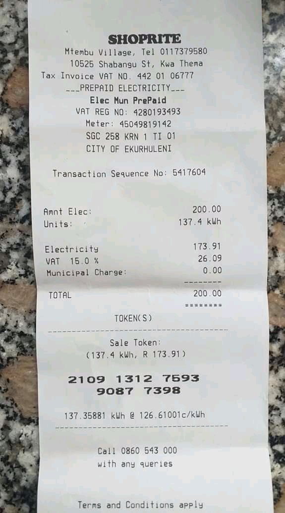 Electricity by City of Ekurhuleni