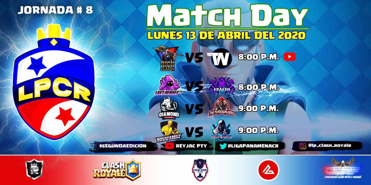 #LPCR | MATCH DAY!

🕗 8:00 P.M.
<a href="/HighClass507pa/">HIGHCLASS507</a> 🆚 @WinnerstmC 
🎥 <a href="/Reyjacpty/">✨⚽REYJAC⚽✨</a> 

🕗 8:00 P.M.
<a href="/Lastheroes4/">Last heroes</a> 🆚 @Kraken_eSportsX 

🕘 9:00 P.M.
@DiamondGamingTN 🆚 #ThePlanesWalker

🕘 9:00 P.M.
<a href="/Novafamily3/">NovaFamily507⚡️</a> 🆚 @ET_IMPERIO 

#LigaPanameñaCR 🇵🇦