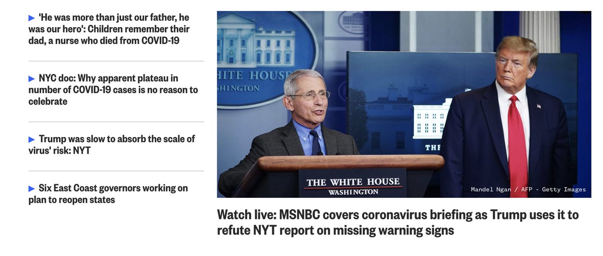 MSNBC reports:Trump uses White House Coronavirus briefing to refute the NYT report that he was slow to react ...Also MSNBC: "Trump was slow to absorb the scale of virus' risk: NYT"Excellent way to counteract Trump's propaganda pulpit! https://www.msnbc.com/morning-joe/watch/trump-was-slow-to-absorb-the-scale-of-virus-risk-nyt-81962565873