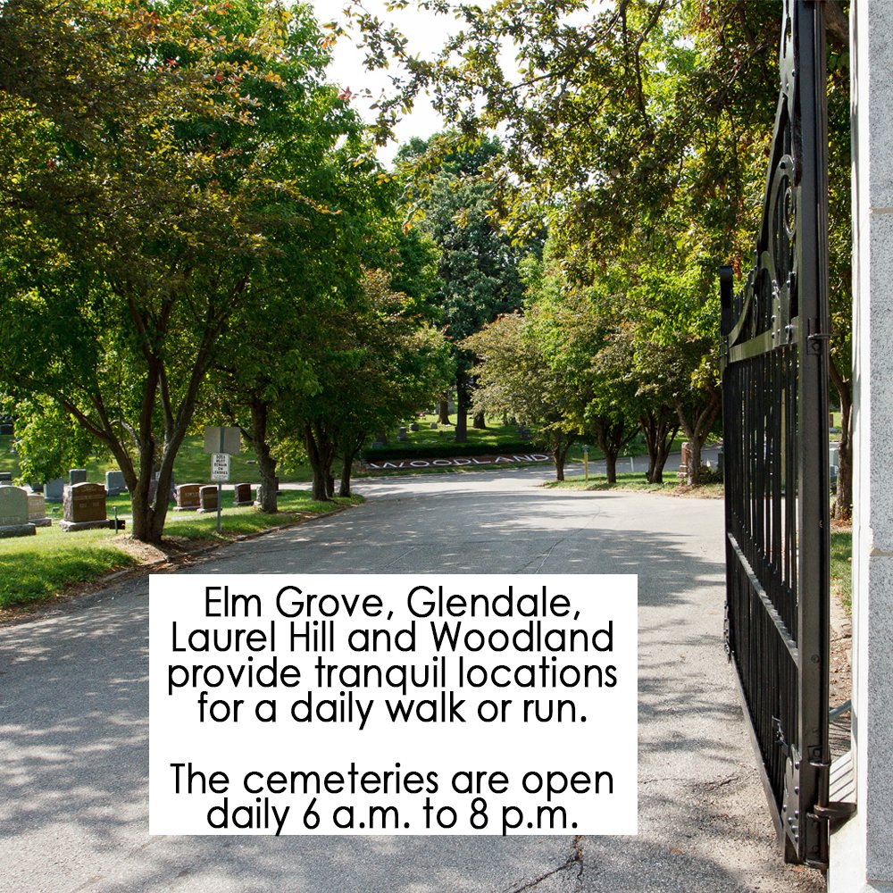 After an extensive review and approval process, passive recreation is allowed in our municipal cemeteries. In addition to following all guidelines for social distancing, please honor the solemnity of the grounds, stay on the roads/sidewalks and respect any services underway.