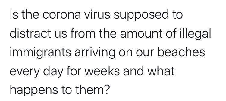 Covid 19 reporting is a smokescreen to distract us from migrants landing on our beaches. 4/