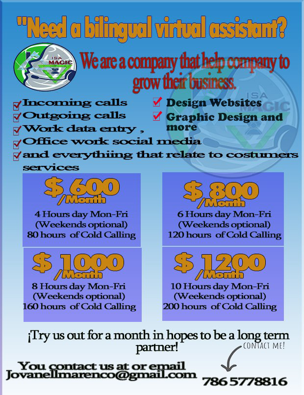 IsaMagic2017's tweet photo. At Isa Magic V / A Services we offer virtual assistance with more than 10 years of experience, in the cold calling we also specialize in admin, social media, and other arae In this time that we are living with   (COVID-19) that affects us all over the world https://t.co/YHzsHUWYJk