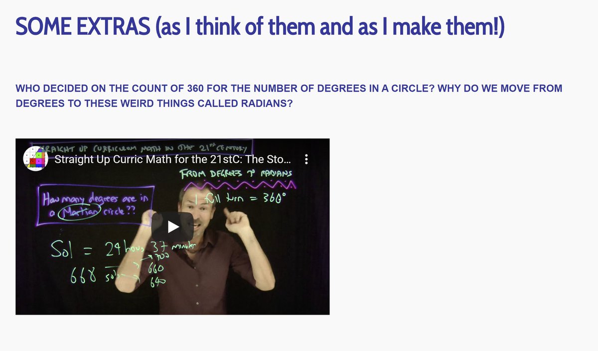 jamestanton's tweet image. Just added an extra video to the THE STORY OF TRIG series: &quot;Why do we go from degrees to radians? (And what are radians?)&quot; Scroll down to the bottom of this site. gdaymath.com/lessons/gmp/7-…  @GlobalMathProj
