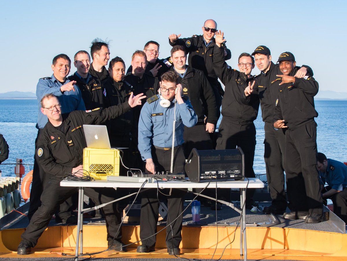 RoyalCanNavy's tweet image. Whether it’s forecasting the weather 🤓
or spinning the best music🎼🎤😎
Rain 🌧or shine☀️, DJ Dion delivers‼️👊🏽👍🏽

Sgt Francis Dion, a Meteorological Technician deployed in #HMCSCalgary, DJs for his shipmates while they enjoy a little relaxation on Easter Sunday. #CANFLTPAC