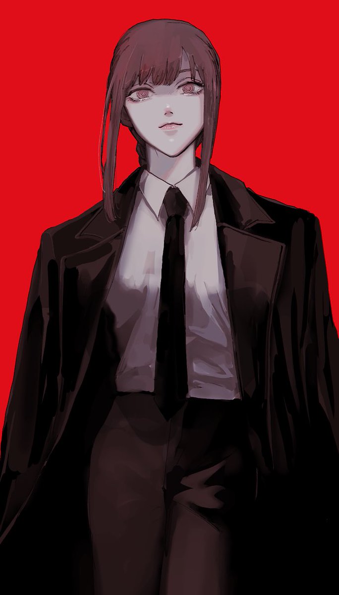 makima (chainsaw man) 1girl solo necktie red background shirt ringed eyes black necktie  illustration images