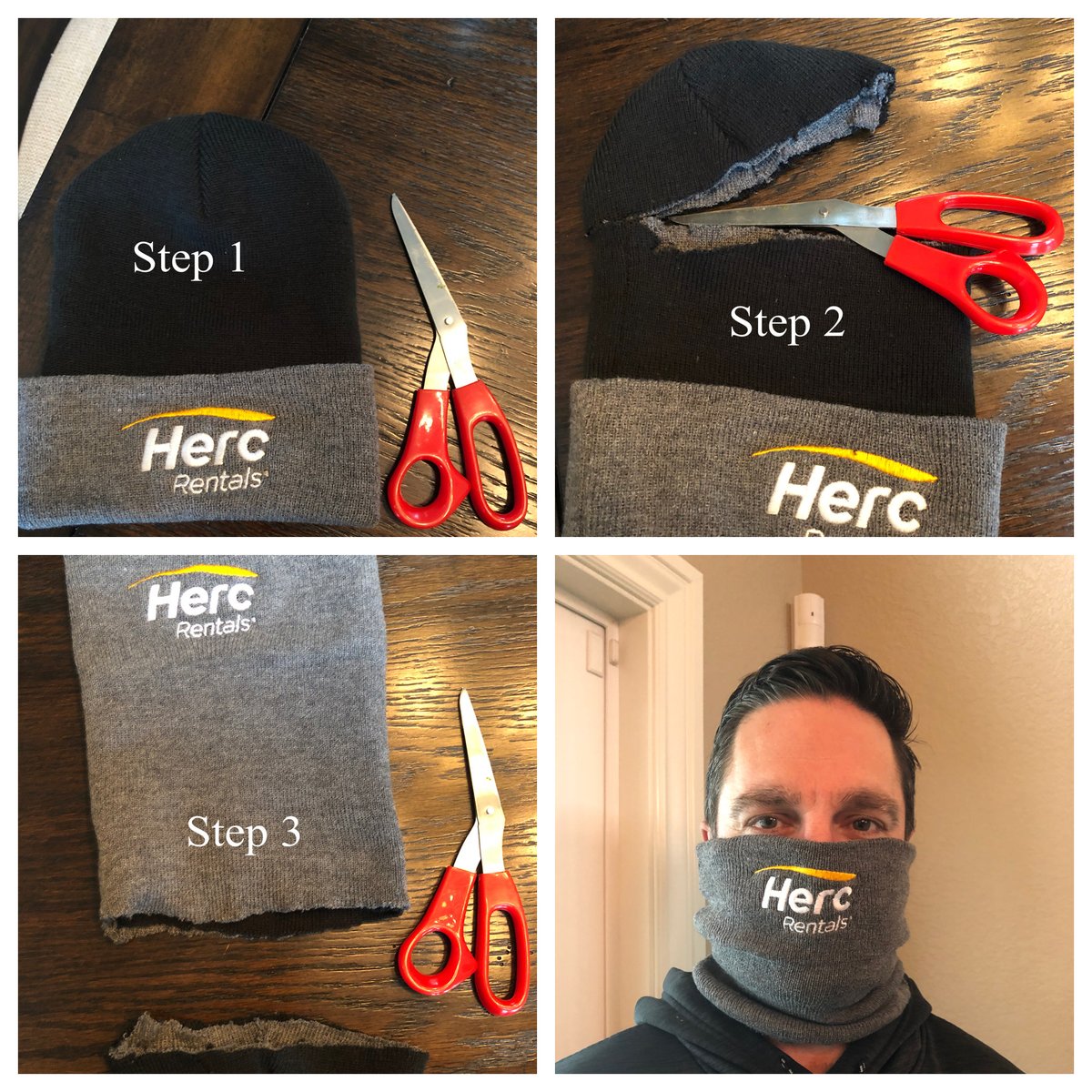 JeffKurey's tweet image. Got a beanie? Our team is always looking for safe and creative solutions @HercRentalsInc #teamherc #COVID19 #facemask #safety