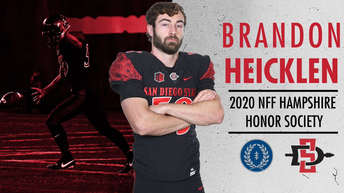 AztecFB's tweet photo. Congrats to Brandon Heicklen and Parker Houston for being named to the 2020 NFF Hampshire Honor Society (3.2-plus GPA, complete his final year of eligibility in 2019 and be a starter/significant contributor throughout the 2019 campaign). https://t.co/x8oMMUg9BD

#Win22 https://t.co/GT7ekBOV3H