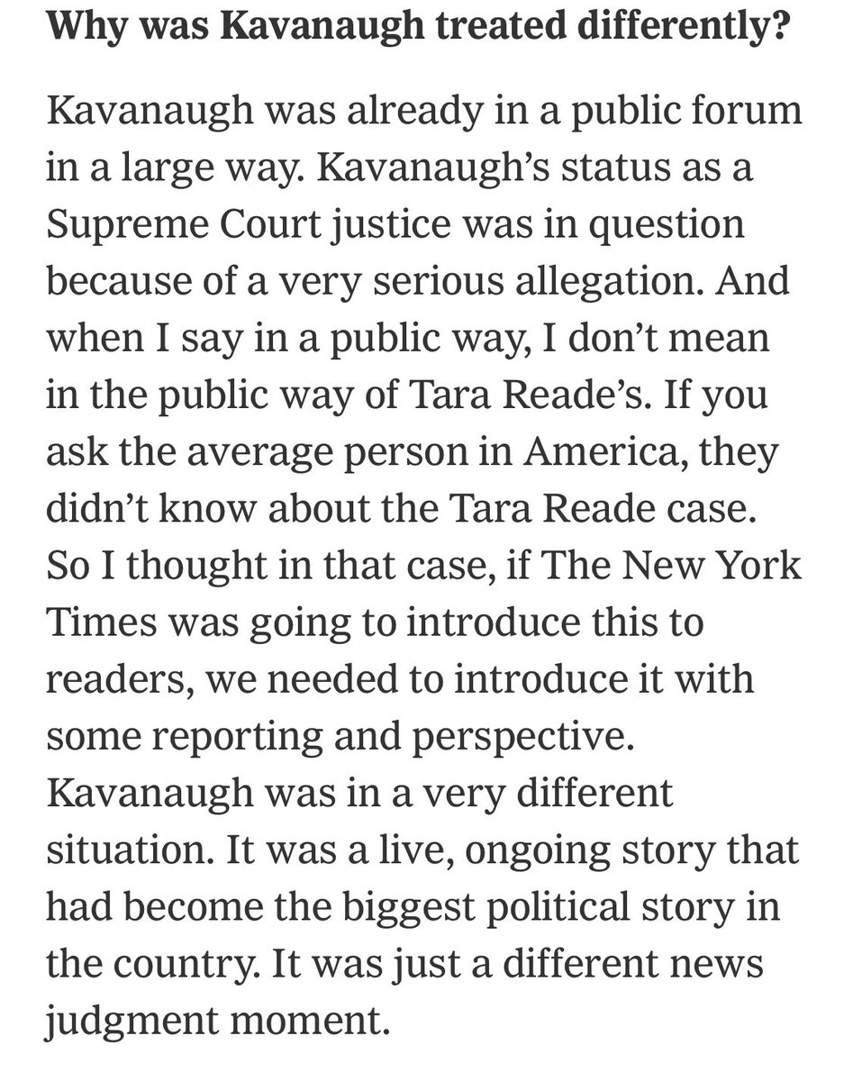 Circling back to this. This answer is just unbelievable on so many levels. Kavanaugh was a bigger story that Joe Biden. Kavanaugh was an evolving story, Biden isn’t. Biden’s campaign isn’t in question, for reasons, unlike Kavanaugh’s.