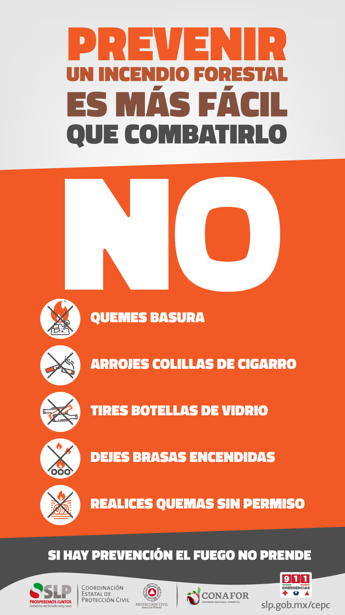 PC_SLP's tweet photo. SI HAY PREVENCIÓN, EL FUEGO NO PRENDE. Adopta todas las medidas para llevar a cabo una quema agrícola. Consulta con tus autoridades locales antes de realizarlas #IncendiosForestalesSLP https://t.co/X2VVqV0XhU