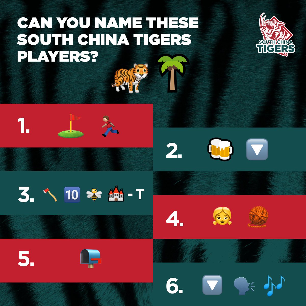 Back to work... time to get those brain cogs whirling again!

Can you name these Tigers players?

Answers in the comments below!

#southchinatigers #emoji #namethatplayer #rapidrugby