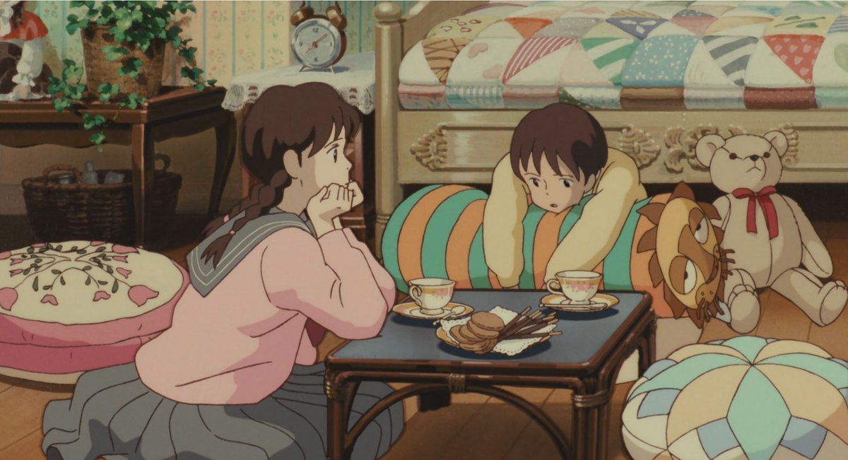 Whisper of The Heart barely had any food shots! I still really enjoyed simple foods being portrayed though. The fanciest dish featured- fittingly for a humble celebratory dinner for Shizuku, like her beginnings as a writer-- was udon soup! Very comforting food and scene to watch.