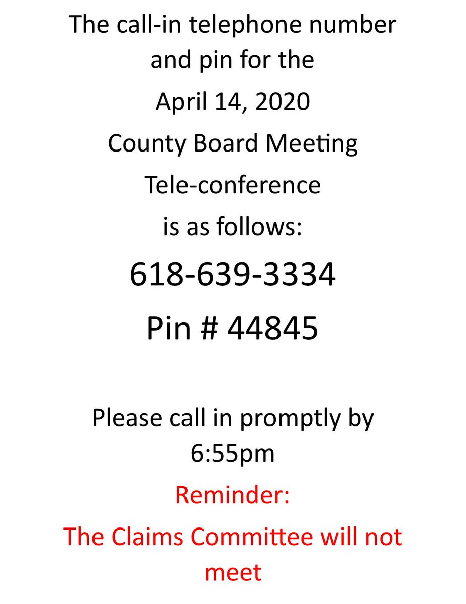 Jersey County Board will meet tomorrow via teleconference. If you want to participate or listen, call in. While the meeting agenda has no time set to discuss the ongoing pandemic, there is a $3302.80 request for board compensation. Documents online now at

greatriversmedia.com/170107