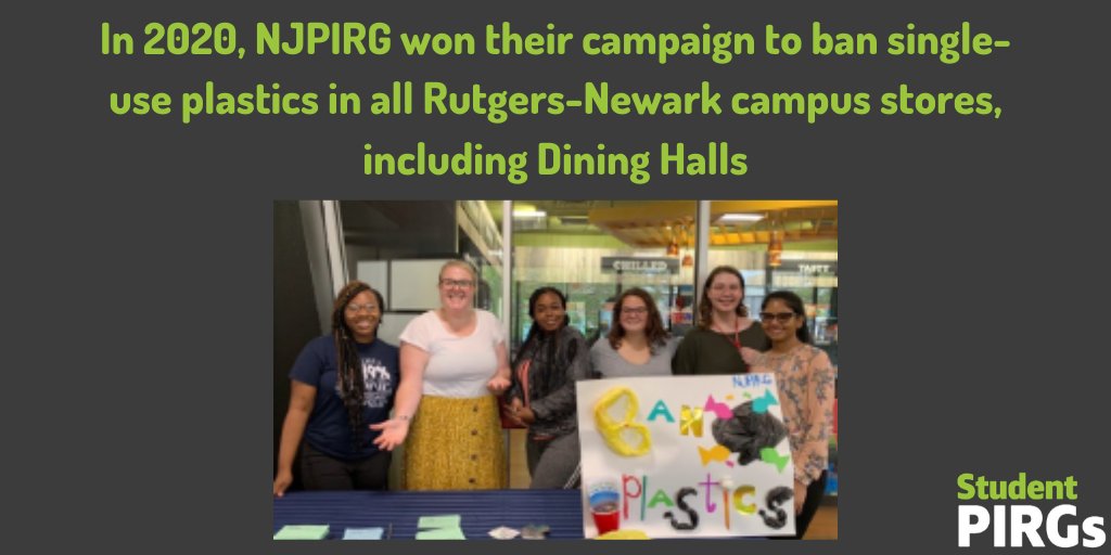 Victory Spotlight #2 goes to  @NJPIRGStudents and their win this year to ban single-use plastics in all  @Rutgers_Newark campus stores- including dining halls!  #EarthDay  