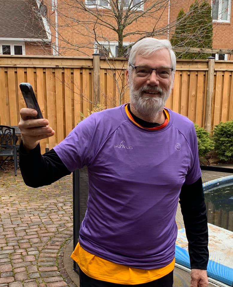 parkrunCA's tweet photo. Bill from @duffinsparkrun is sporting his parkrun shirts and looking forward to when we can all be together again! #loveparkrun #parkrunca #runforgood #runsolo https://t.co/0TW3RYJEob
