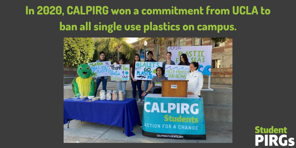 Victory Spotlight #3 goes to  @CALPIRGStudent and their big win this year to get  @UCLA to phase out the use of single use plastics on campus!  #EarthDay  