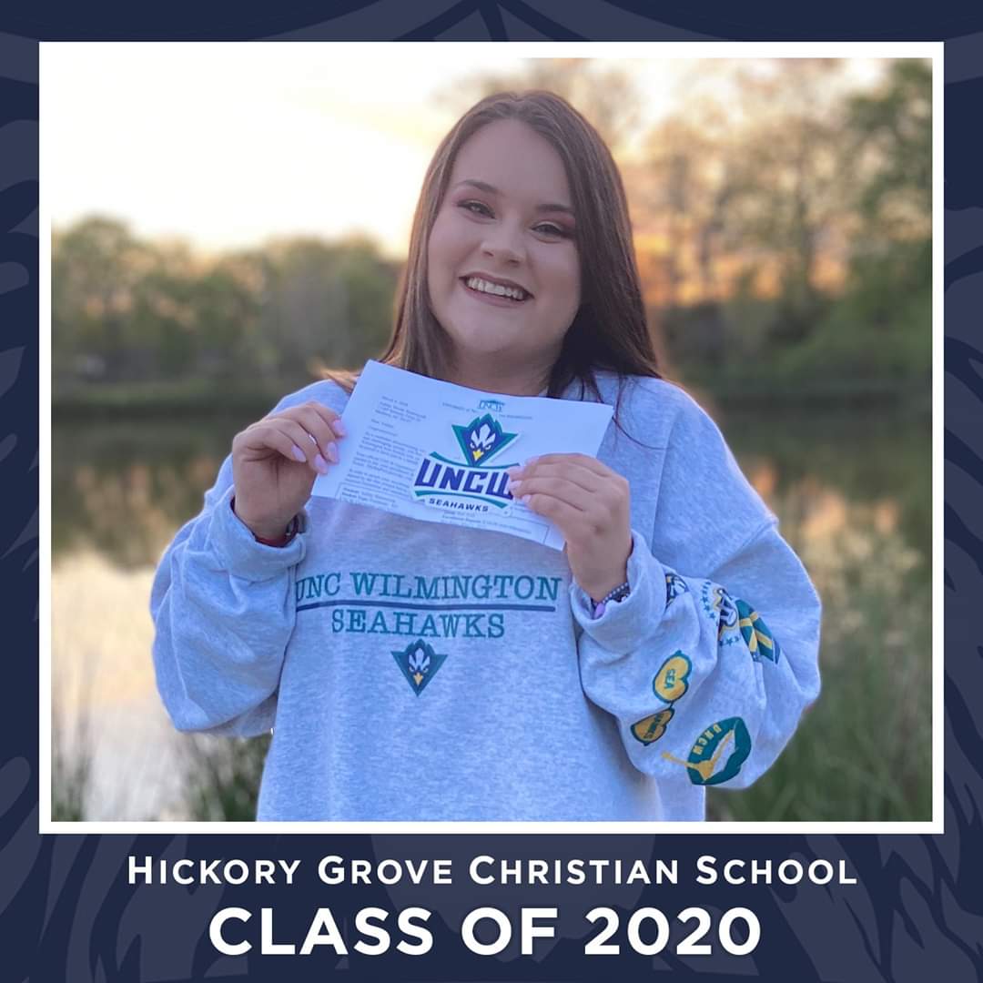 HGCSchool's tweet photo. We are excited to celebrate HGCS Senior Ashley Hammonds & her decision to attend @UNCWilmington. She plans to major in Film Studies/Cinematography & said one of the reasons she chose UNCW is because of their amazing Film Program. Congratulations! #hgcsclassof2020 #futureseahawk https://t.co/oYFLCQNNeL