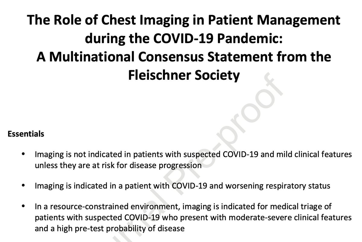 Chest Guidelines recommend against routine use of imaging in pts with suspected COVID19 and mild clinical features unless they are at risk for dz progression https://journal.chestnet.org/article/S0012-3692(20)30673-5/fulltext