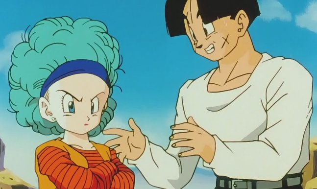 Yamcha explaining to Bulma how big a pizza can really get.