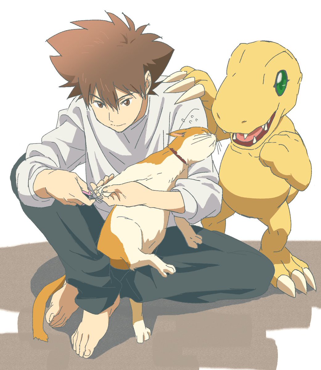 digimon (creature) 1boy brown hair pants male focus shirt brown eyes  illustration images