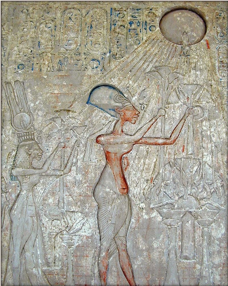 In Moses's vision, the death of the babies is witnessed by a VERY NOTABLE SYMBOL: the sun with a thousand hands - the Aten.The Aten was the icon of Akhenaten, who tried to being monotheism to Egypt.When he sees the actual painting, the Aten is gone.