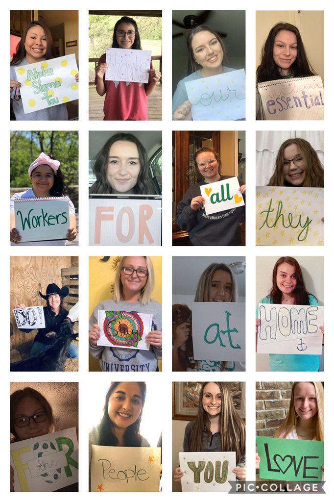 A big thank you from the sisters of Alpha Sigma Tau to all our essential workers!! 💚💛