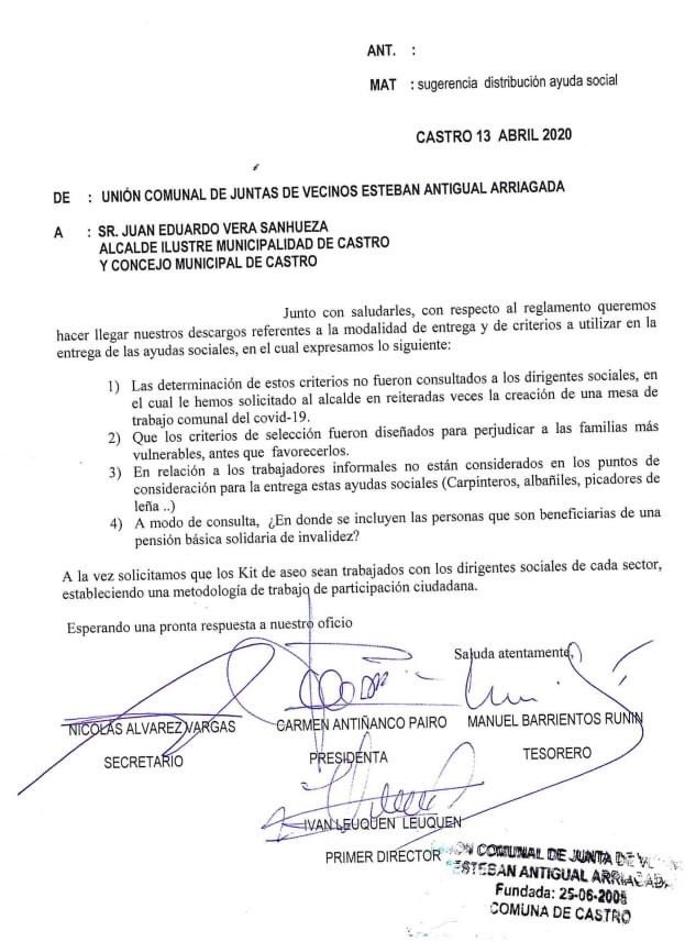 comunal_de's tweet image. Carta dirigida al concejo municipal y al alcalde #Castro @radiochiloe @estrellachiloe
