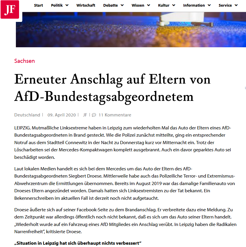 Connewitzbleib1's tweet photo. Anscheinend wurde ein Auto (Mercedes B-Klasse) der Eltern von Siegbert Droese (#NoAfD) den Flammen übergeben. Danke #Connewitz https://t.co/sTYRYJQh9p