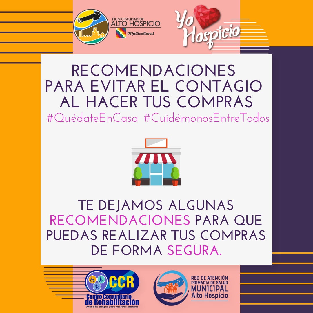 CCRAltoHospicio's tweet photo. Si eres el encargado de salir de tu hogar para realizar las compras 🛍️🛒 sigue estas recomendaciones para que puedas evitar el contagio por #Covid_19 y regresar a tu casa de forma segura.
#CCRTeCuida #QuedateEnCasa https://t.co/Z4Jubmsrwz