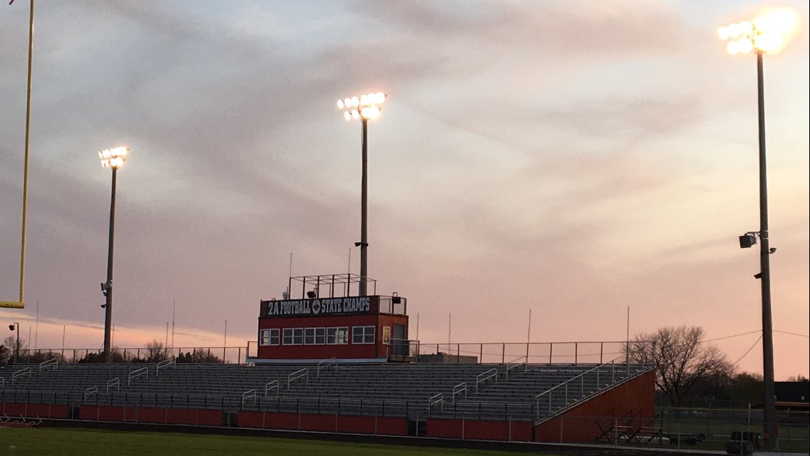 mynameschelsie's tweet photo. Tonight the lights are on at Rensselaer Central High School’s Emory Harrison Athletic Complex to celebrate the life of Paul Loggan, AD at North Central High School. Our thoughts and prayers are with his friends and family. #LightsForLoggan #PaulStrong @INFBCoaches @panthersnc https://t.co/sIYhLWjdWo