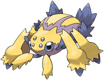 Galvantula is one tough tarantula! Like joltik, it has fluff, but not as much. Their webs charge electricity! A fearsome and great bug.