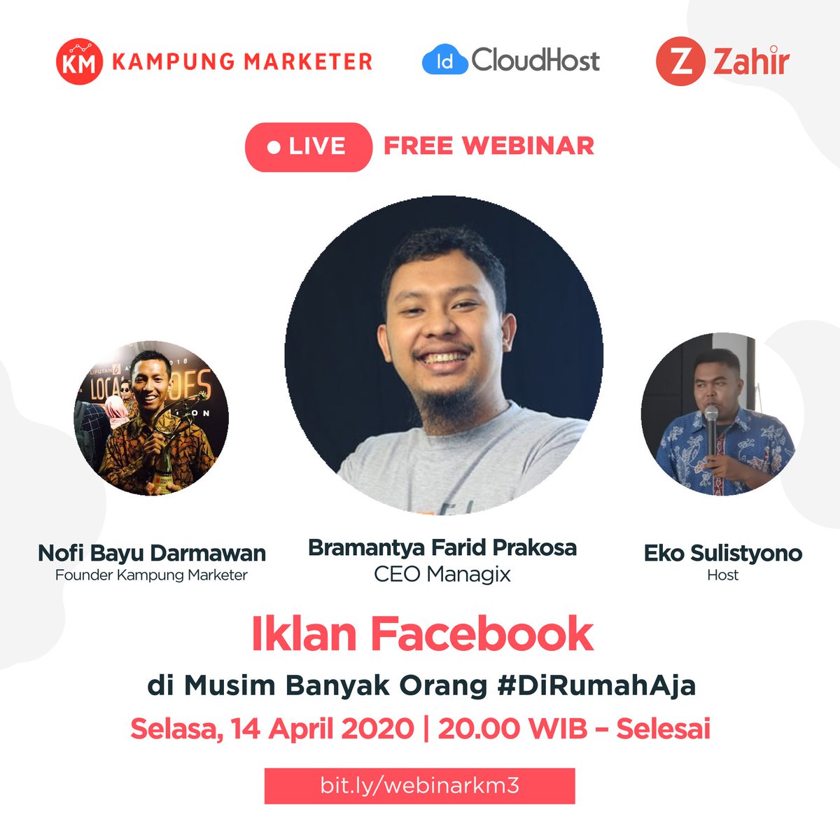 Zahir_Malang's tweet image. Hallo guys yuk ikuti Live Webinar nanti malam kerjasama antara @ZahirAccounting dg #kampungmarketer #IDCloudHost membahas bagaimana strategi yang bisa kita terapkan di tengah kondisi pandemi COVID-19. Daftar sekarang juga di bit.ly/webinarkm3
