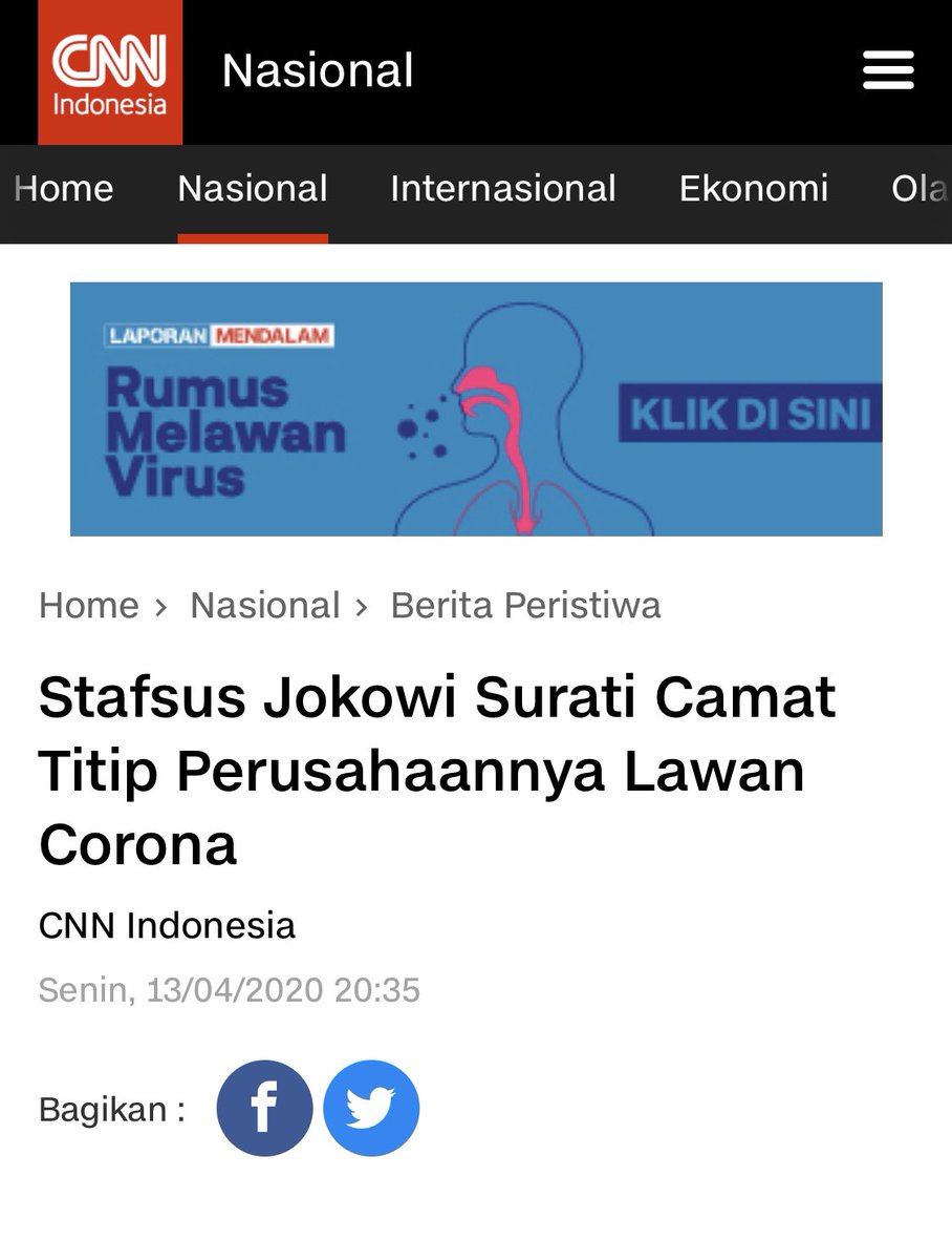 Yg dilakukan oleh staf khusus milenial Presiden ini keliru. Andi Taufan Garuda Putra salah administrasi memakai kop surat Sekretaris Kabinet. Juga salah menunjuk perusahaannya sendiri. Kesalahan ini tolong jangan diulangi ya Mas. Anda malah menambah beban Pak Presiden 🙏