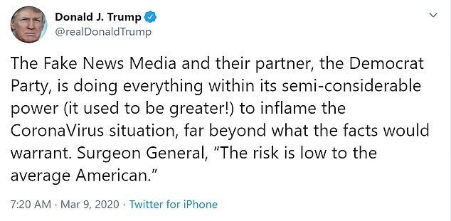 Ini antara contoh tweet dari President Donald Trump himself pasal COVID-19. Dia main-mainkan je issue COVID-19. Dia tak serious langsung. Apa dia nampak, kena jaga stock market, kena protect economy. Ini semua flu biasa. Flu zaman dulu lagi ramai orang mati.