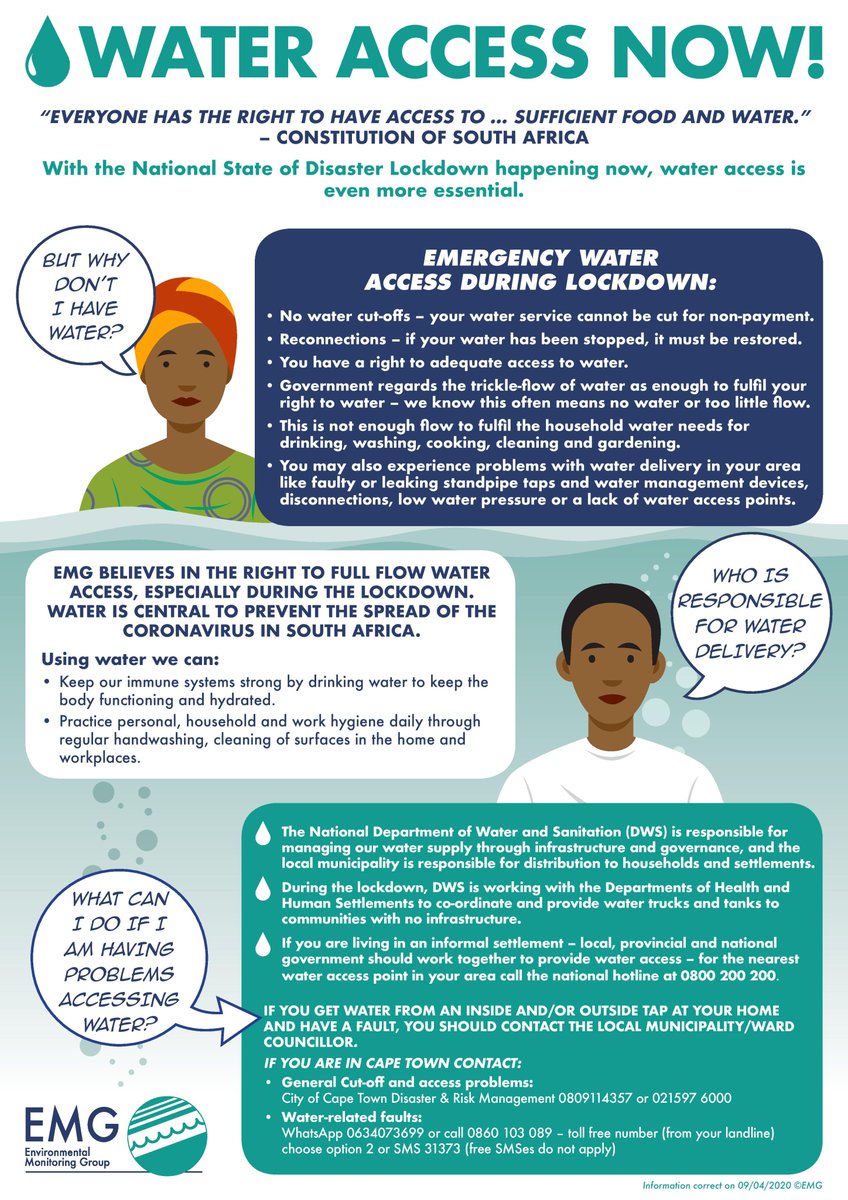 EnvMonGroup's tweet photo. #WaterAccessNow #LockdownSA "Water access is central to prevent the spread of coronavirus in SA through handwashing and a strong immune system. EMG believes in full flow access for drinking, hygiene and sanitation, food and soil #WaterIsAHumanRight https://t.co/NLMU5mPnUJ