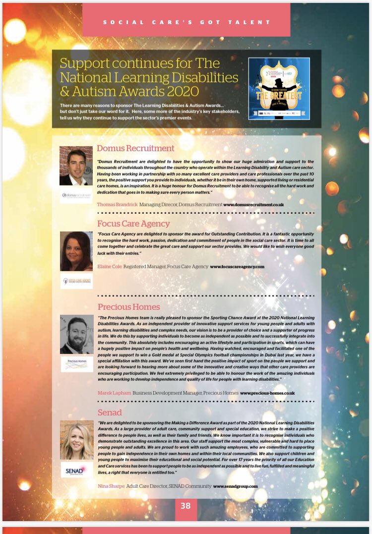 CareTalkMag's tweet photo. Support continues for @LDAwards2020 The National Learning Disabilities &amp; Autism Awards 2020 #ThankYouSocialCare https://t.co/swSpwMbObR PG 38 @LDAwards2020 https://t.co/ywq86NGOrr